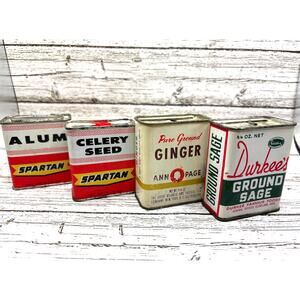 Lot Vintage Spice Tins Metal Container Advertisement Ad Set of (4) Asst. Brands